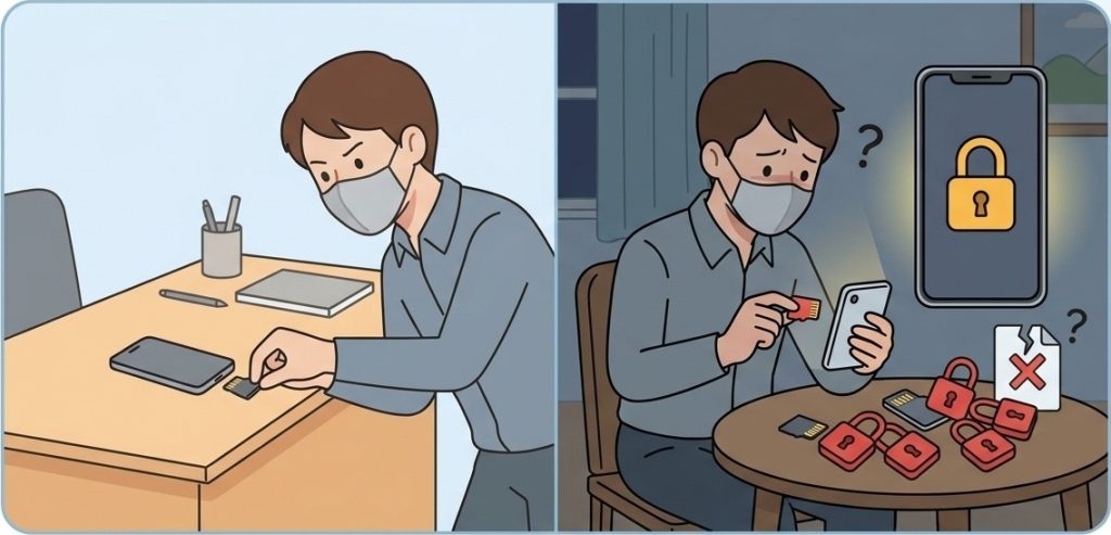 Illustration of a person facing data security and encryption issues
